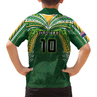 Custom Cook Islands Rugby League Family Matching Tank Maxi Dress and Hawaiian Shirt Tatau Tribal Motifs-Dark Green Color LT03 - Polynesian Pride