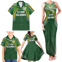 Custom Cook Islands Rugby League Family Matching Tank Maxi Dress and Hawaiian Shirt Tatau Tribal Motifs-Dark Green Color LT03 - Polynesian Pride