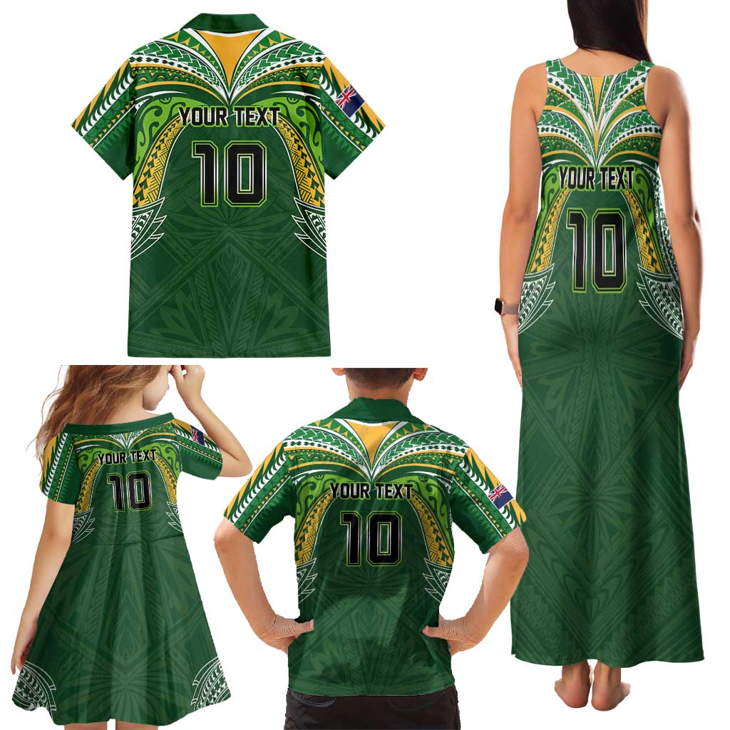 Custom Cook Islands Rugby League Family Matching Tank Maxi Dress and Hawaiian Shirt Tatau Tribal Motifs-Dark Green Color LT03 - Polynesian Pride