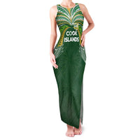 Custom Cook Islands Rugby League Family Matching Tank Maxi Dress and Hawaiian Shirt Tatau Tribal Motifs-Dark Green Color LT03 Mom's Dress Green - Polynesian Pride