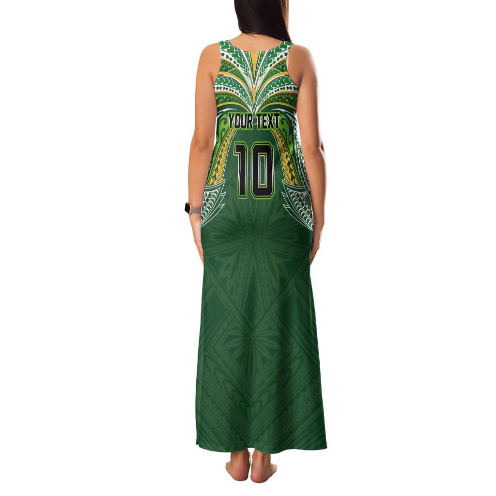 Custom Cook Islands Rugby League Family Matching Tank Maxi Dress and Hawaiian Shirt Tatau Tribal Motifs-Dark Green Color LT03 - Polynesian Pride