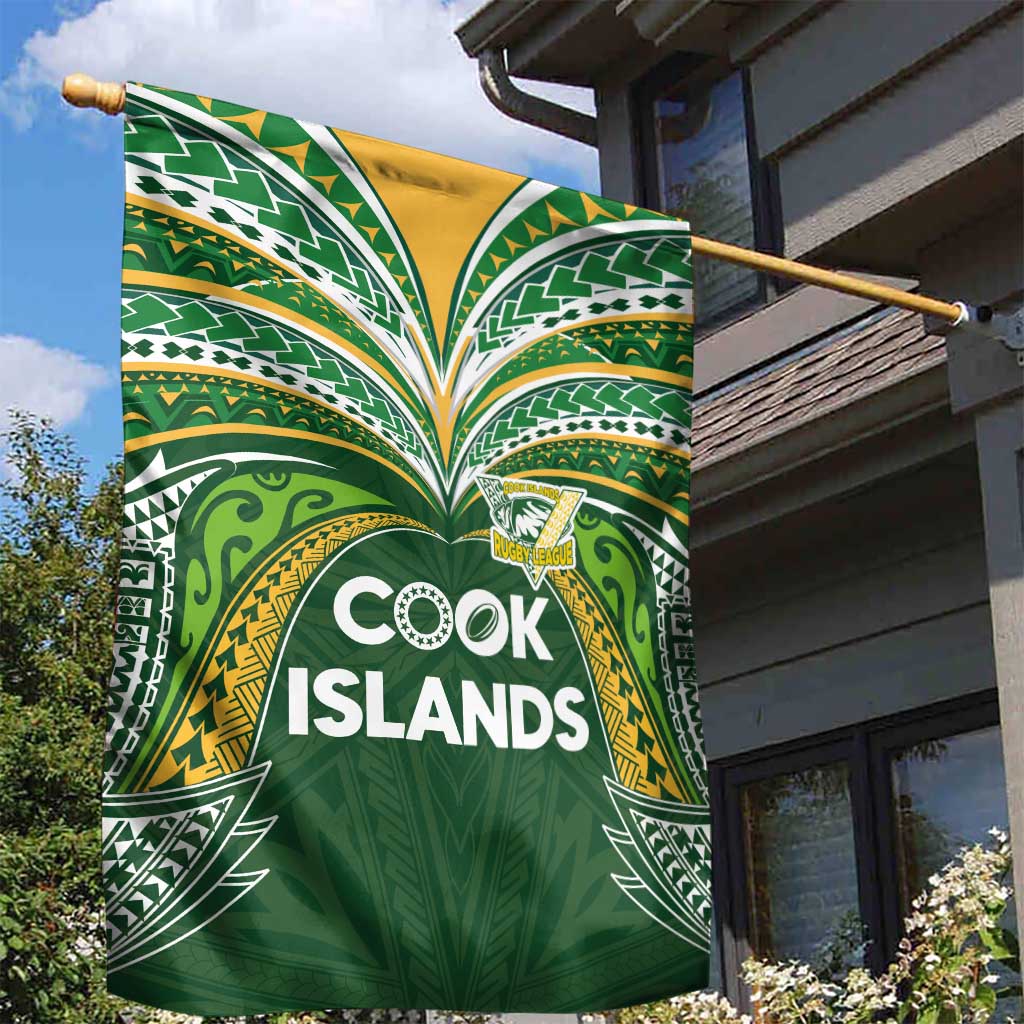 Cook Islands Rugby League Garden Flag Tatau Tribal Motifs-Dark Green Color LT03 - Polynesian Pride
