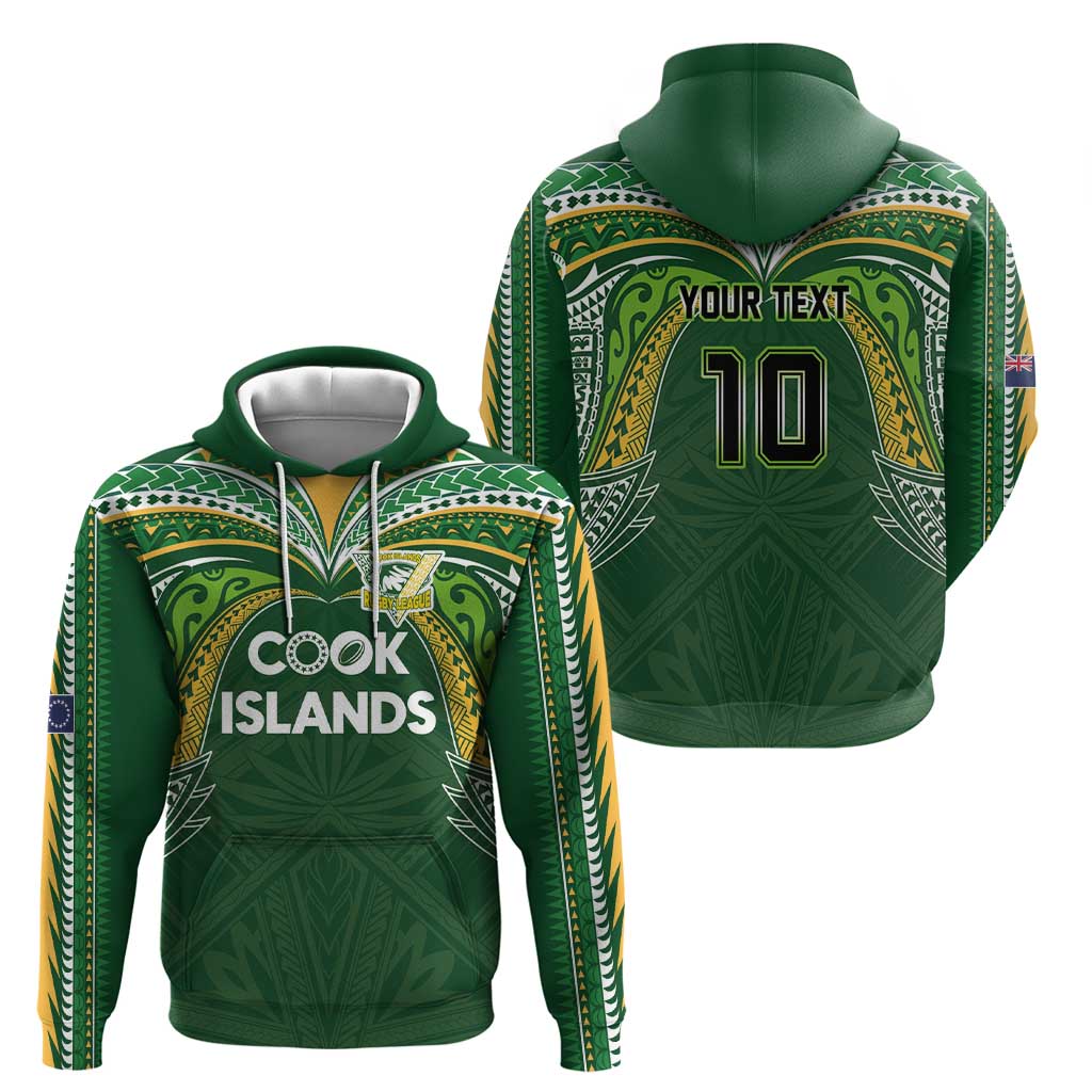 Custom Cook Islands Rugby League Hoodie Tatau Tribal Motifs-Dark Green Color LT03 - Polynesian Pride
