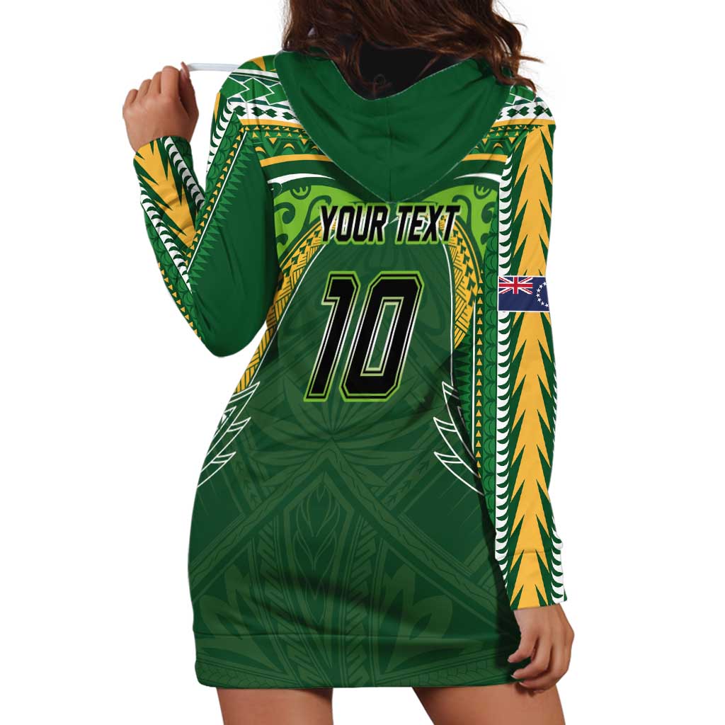 Custom Cook Islands Rugby League Hoodie Dress Tatau Tribal Motifs-Dark Green Color LT03 - Polynesian Pride