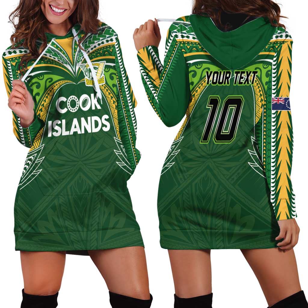 Custom Cook Islands Rugby League Hoodie Dress Tatau Tribal Motifs-Dark Green Color LT03 - Polynesian Pride