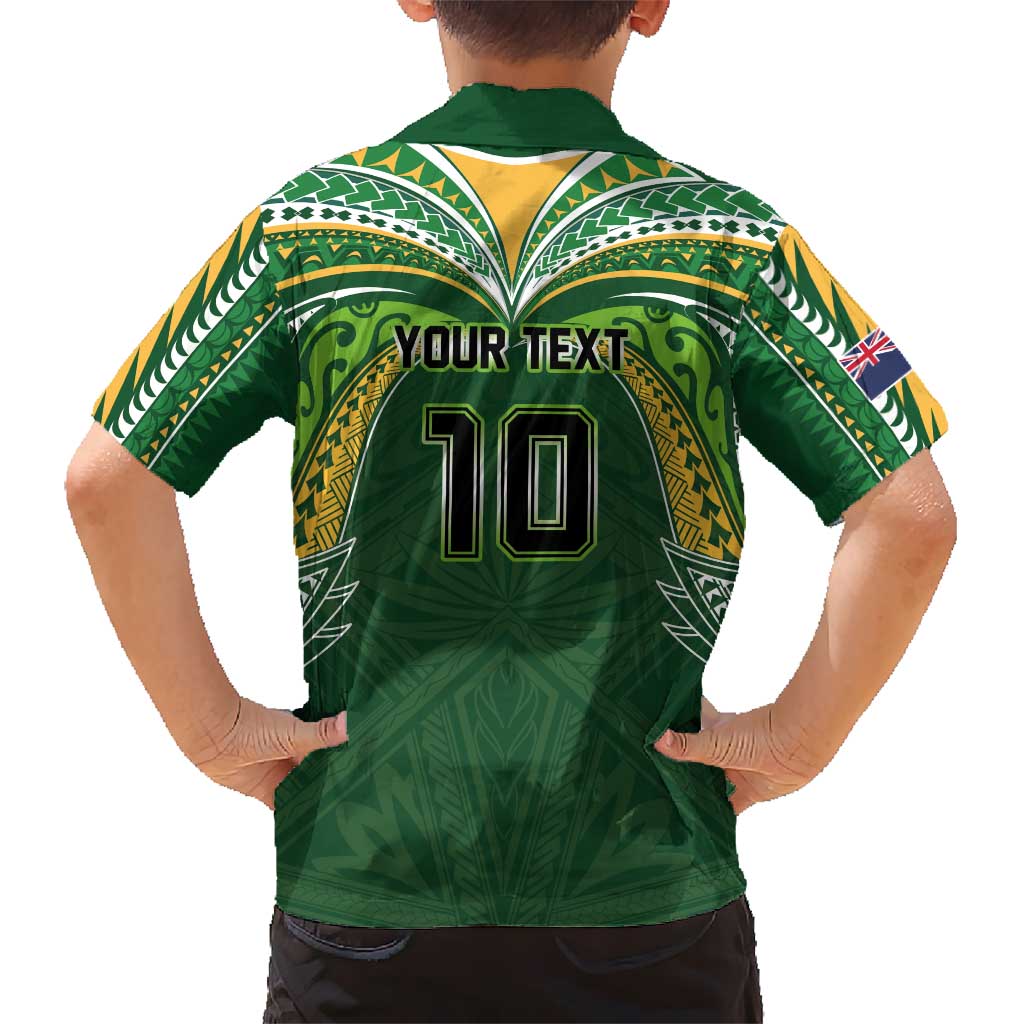 Custom Cook Islands Rugby League Kid Hawaiian Shirt Tatau Tribal Motifs-Dark Green Color LT03 - Polynesian Pride