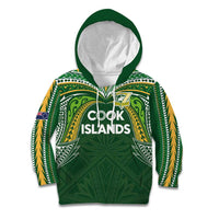 Custom Cook Islands Rugby League Kid Hoodie Tatau Tribal Motifs-Dark Green Color LT03 Hoodie Green - Polynesian Pride