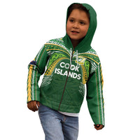 Custom Cook Islands Rugby League Kid Hoodie Tatau Tribal Motifs-Dark Green Color LT03 - Polynesian Pride