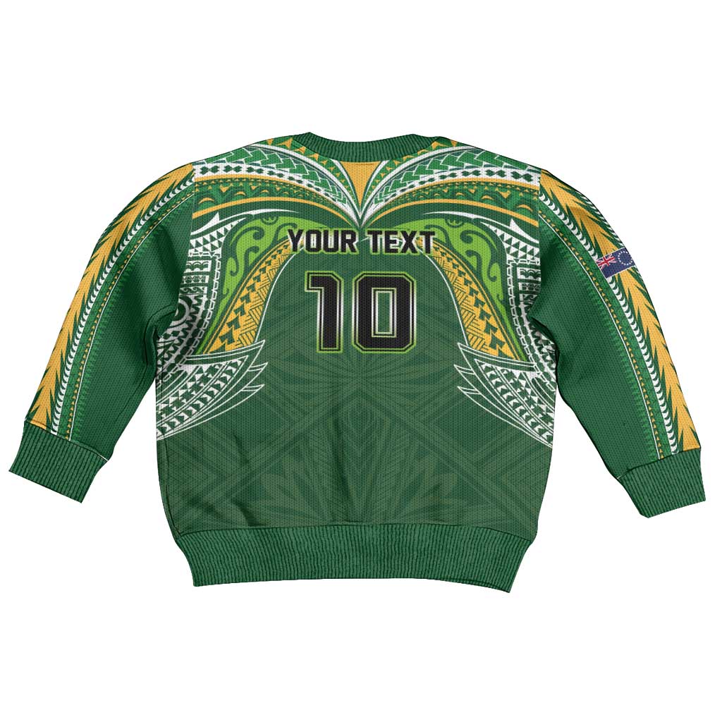 Custom Cook Islands Rugby League Kid Ugly Christmas Sweater Tatau Tribal Motifs-Dark Green Color LT03 - Polynesian Pride