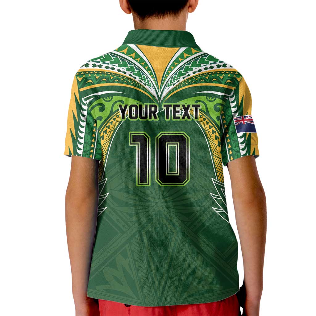 Custom Cook Islands Rugby League Kid Polo Shirt Tatau Tribal Motifs-Dark Green Color LT03 - Polynesian Pride