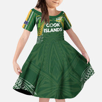 Custom Cook Islands Rugby League Kid Short Sleeve Dress Tatau Tribal Motifs-Dark Green Color LT03 KID Green - Polynesian Pride