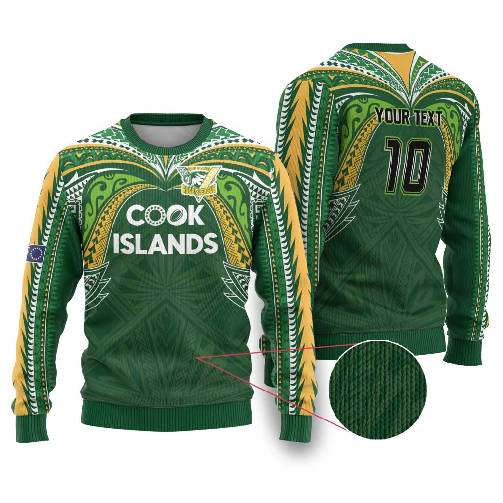 Custom Cook Islands Rugby League Ugly Christmas Sweater Tatau Tribal Motifs-Dark Green Color LT03 Green - Polynesian Pride