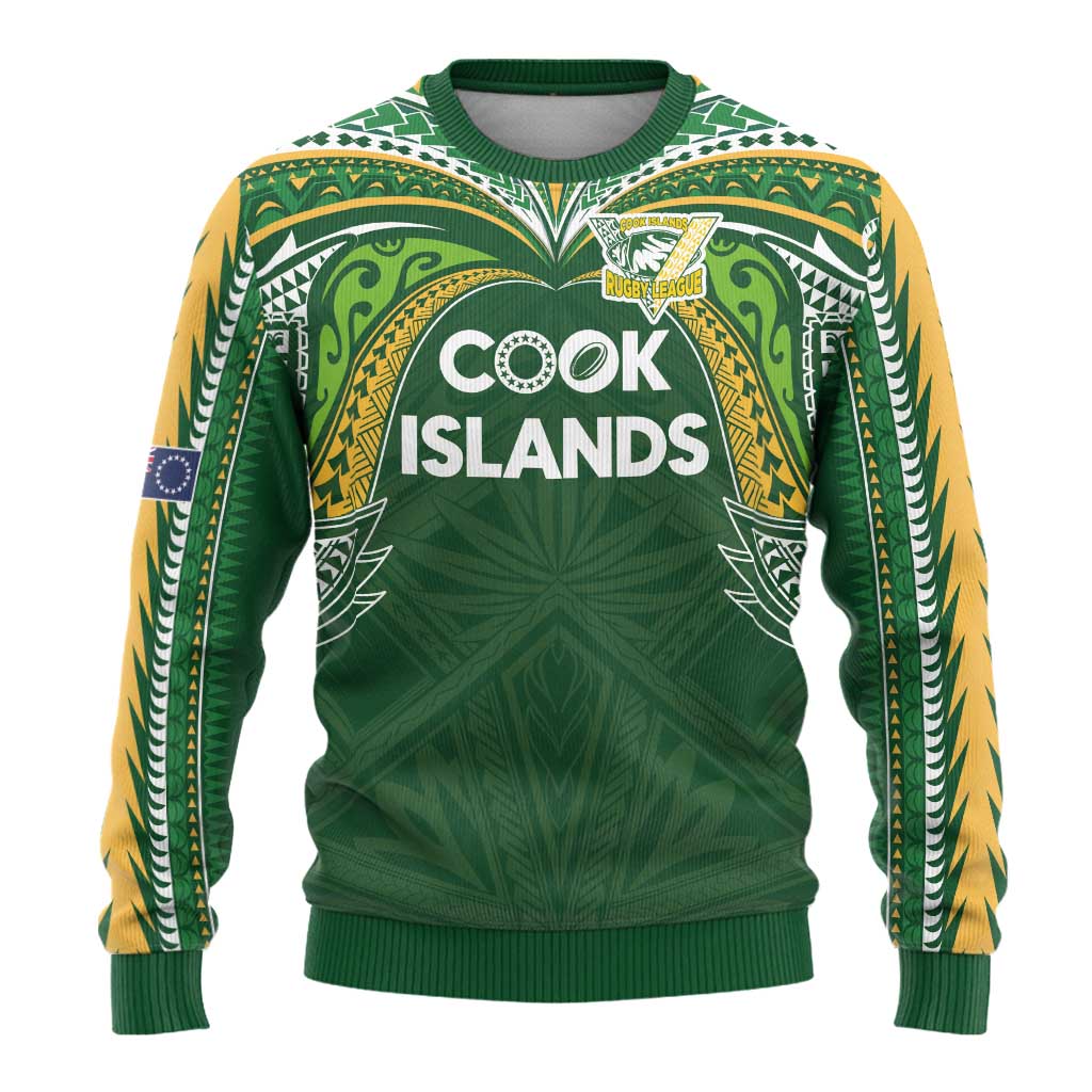 Custom Cook Islands Rugby League Ugly Christmas Sweater Tatau Tribal Motifs-Dark Green Color LT03 - Polynesian Pride