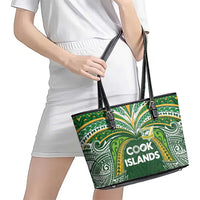 Cook Islands Rugby League Leather Tote Bag Tatau Tribal Motifs-Dark Green Color LT03 - Polynesian Pride