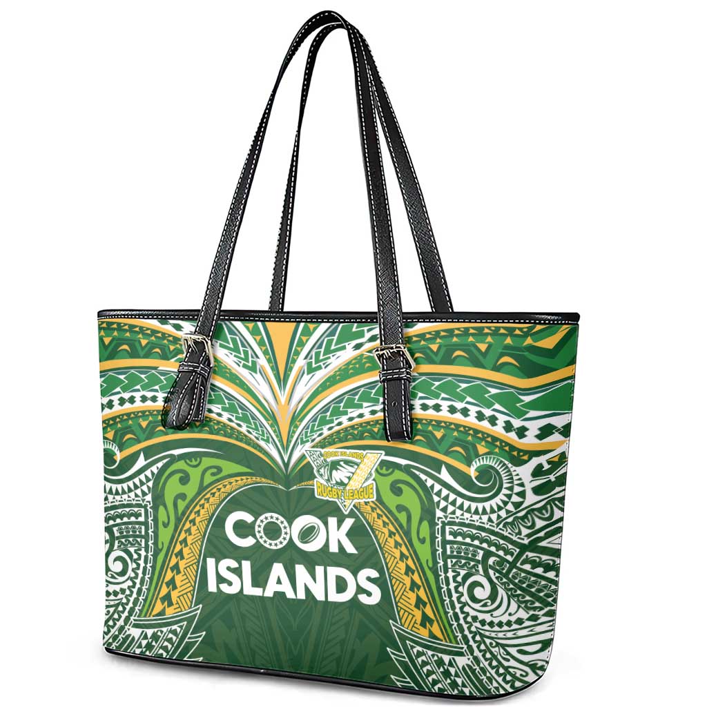 Cook Islands Rugby League Leather Tote Bag Tatau Tribal Motifs-Dark Green Color LT03 - Polynesian Pride