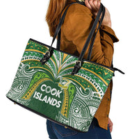 Cook Islands Rugby League Leather Tote Bag Tatau Tribal Motifs-Dark Green Color LT03 - Polynesian Pride