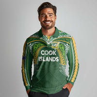 Custom Cook Islands Rugby League Long Sleeve Polo Shirt Tatau Tribal Motifs-Dark Green Color LT03 - Polynesian Pride