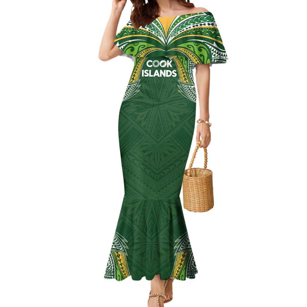 Custom Cook Islands Rugby League Mermaid Dress Tatau Tribal Motifs-Dark Green Color LT03 Women Green - Polynesian Pride