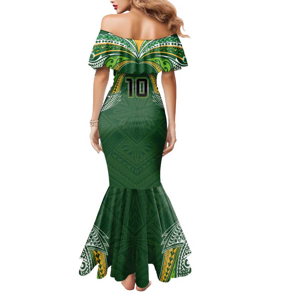 Custom Cook Islands Rugby League Mermaid Dress Tatau Tribal Motifs-Dark Green Color LT03 - Polynesian Pride