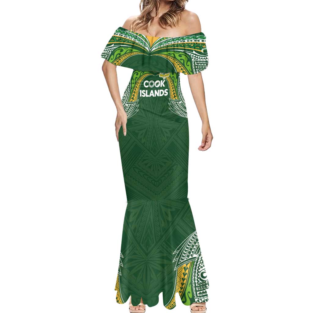 Custom Cook Islands Rugby League Mermaid Dress Tatau Tribal Motifs-Dark Green Color LT03 - Polynesian Pride