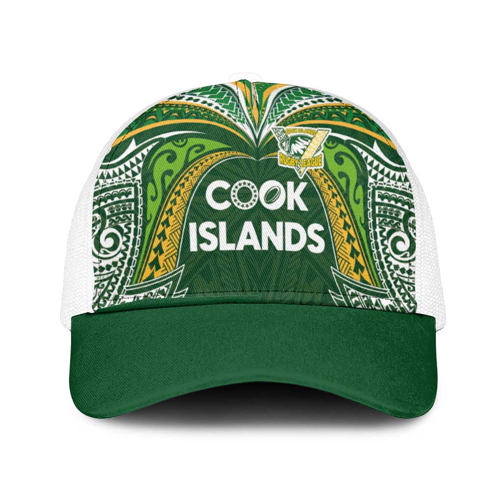 Cook Islands Rugby League Mesh Trucker Cap Tatau Tribal Motifs-Dark Green Color - Polynesian Pride
