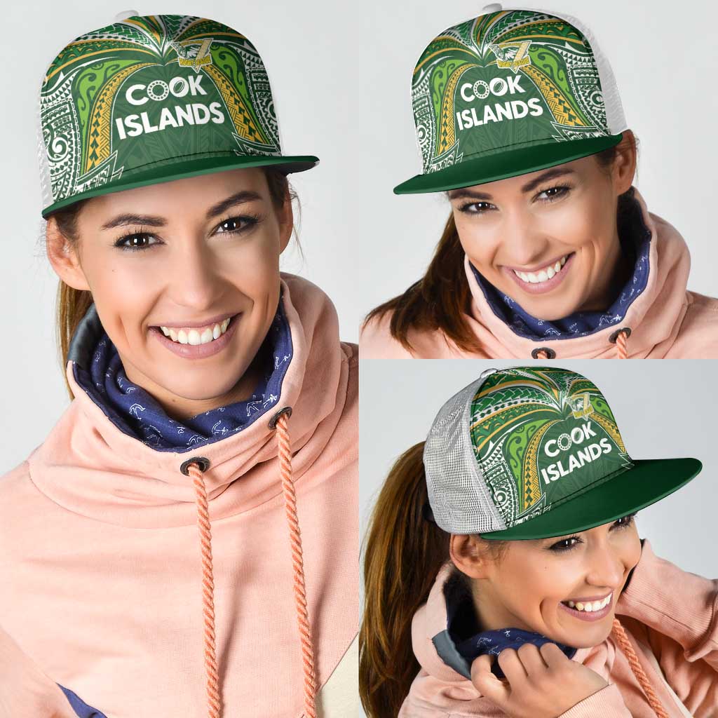 Cook Islands Rugby League Mesh Trucker Cap Tatau Tribal Motifs-Dark Green Color - Polynesian Pride