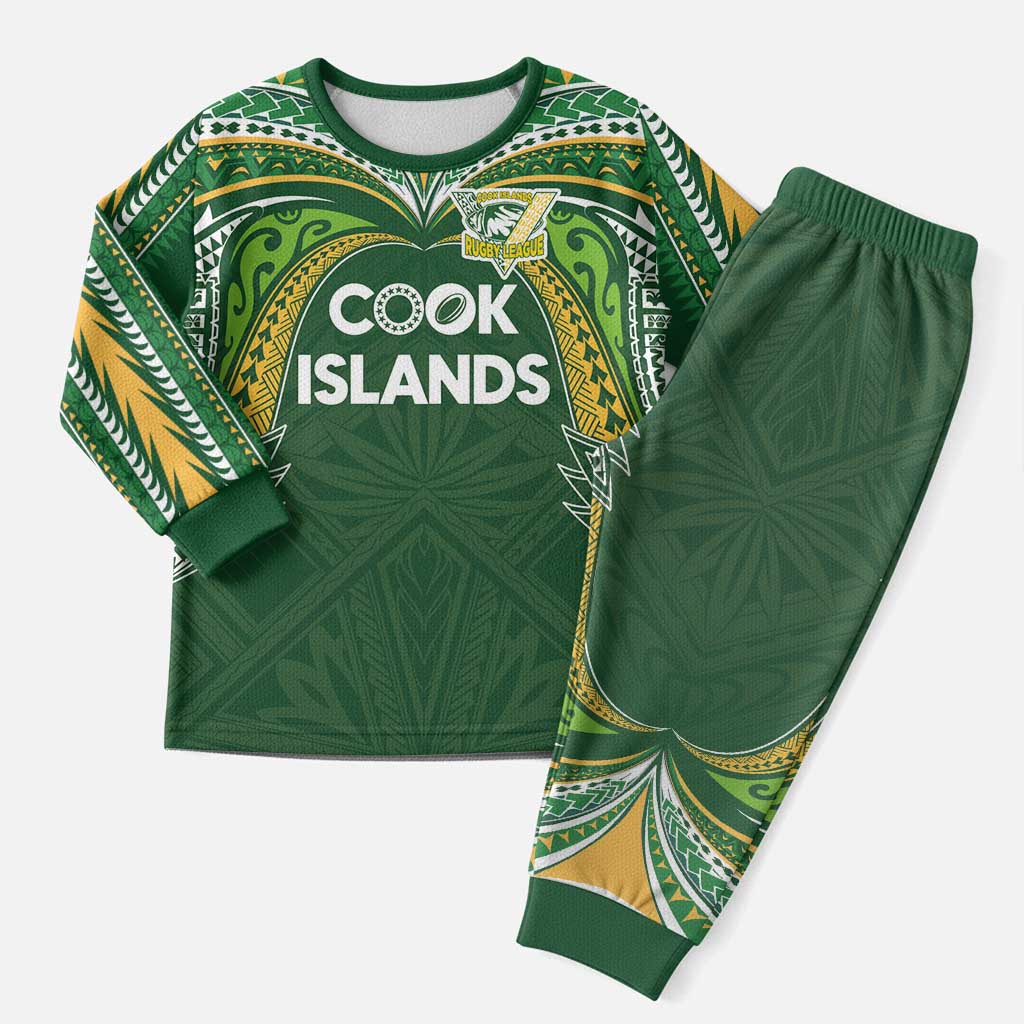 Custom Cook Islands Rugby League Christmas Pajama Set Tatau Tribal Motifs-Dark Green Color LT03 Men Green - Polynesian Pride