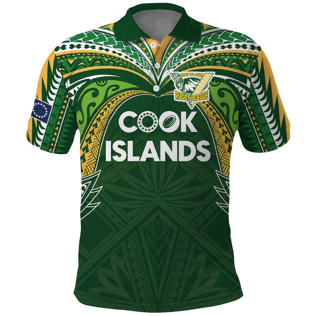 Custom Cook Islands Rugby League Polo Shirt Tatau Tribal Motifs-Dark Green Color LT03 Green - Polynesian Pride