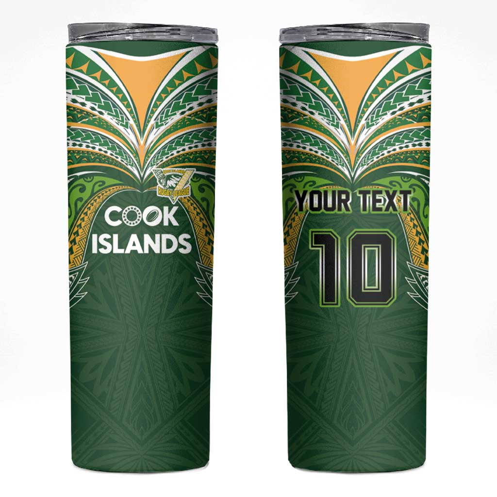 Custom Cook Islands Rugby League Skinny Tumbler Tatau Tribal Motifs-Dark Green Color LT03 Green - Polynesian Pride
