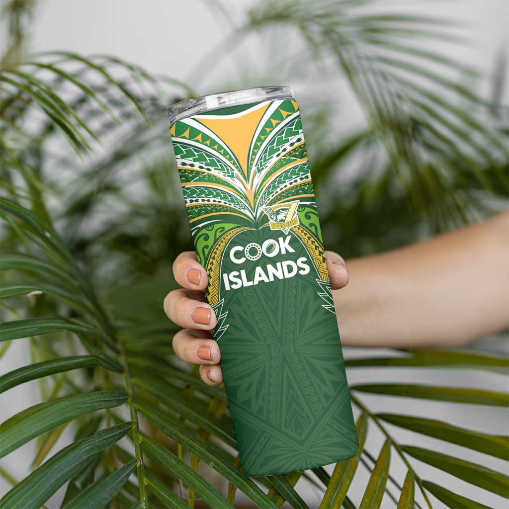 Custom Cook Islands Rugby League Skinny Tumbler Tatau Tribal Motifs-Dark Green Color LT03 - Polynesian Pride