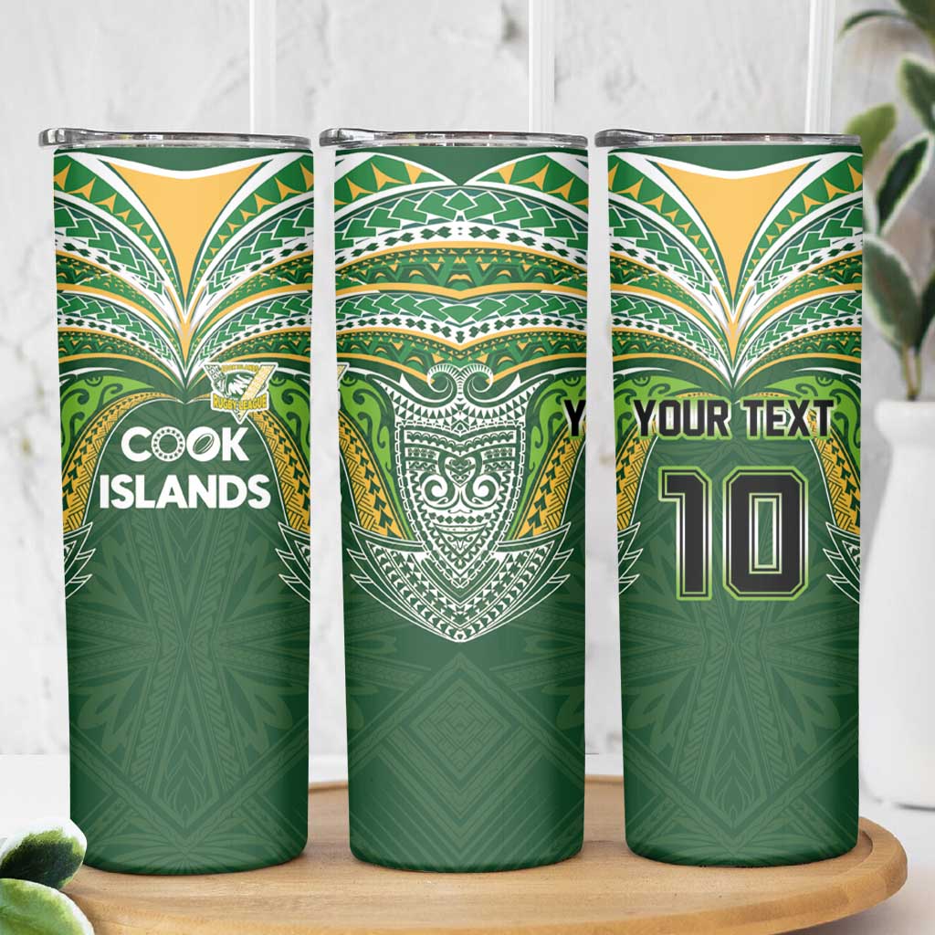 Custom Cook Islands Rugby League Skinny Tumbler Tatau Tribal Motifs-Dark Green Color LT03 - Polynesian Pride