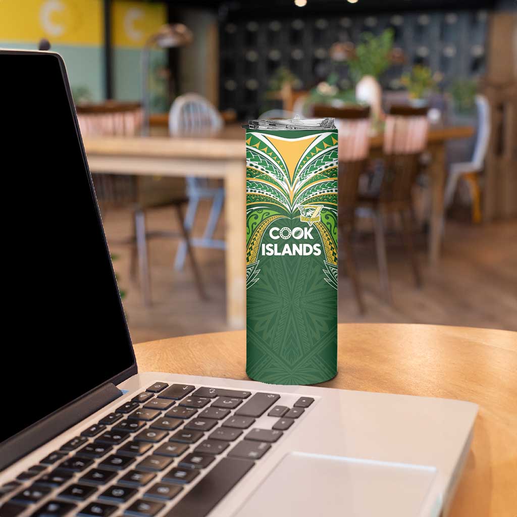 Custom Cook Islands Rugby League Skinny Tumbler Tatau Tribal Motifs-Dark Green Color LT03 - Polynesian Pride