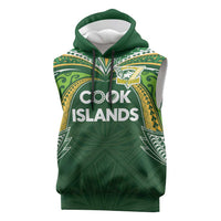 Custom Cook Islands Rugby League Sleeveless Hoodie Tatau Tribal Motifs-Dark Green Color LT03 Green - Polynesian Pride