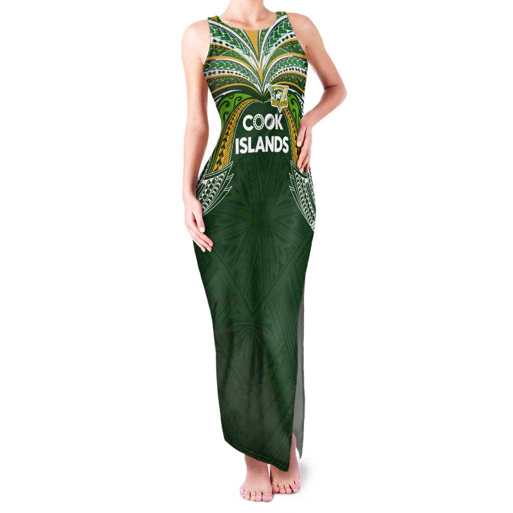 Custom Cook Islands Rugby League Tank Maxi Dress Tatau Tribal Motifs-Dark Green Color LT03 Women Green - Polynesian Pride