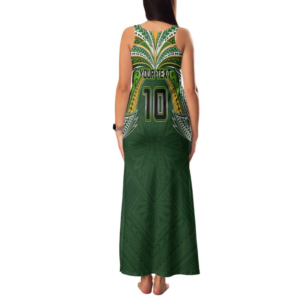 Custom Cook Islands Rugby League Tank Maxi Dress Tatau Tribal Motifs-Dark Green Color LT03 - Polynesian Pride