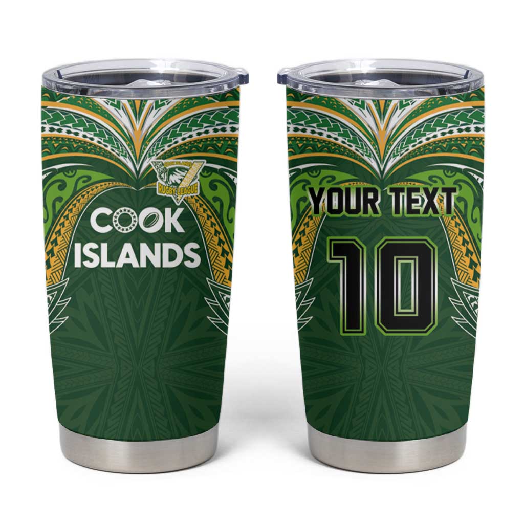 Custom Cook Islands Rugby League Tumbler Cup Tatau Tribal Motifs-Dark Green Color LT03 Green - Polynesian Pride