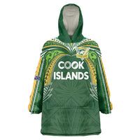 Custom Cook Islands Rugby League Wearable Blanket Hoodie Tatau Tribal Motifs-Dark Green Color LT03 One Size Green - Polynesian Pride