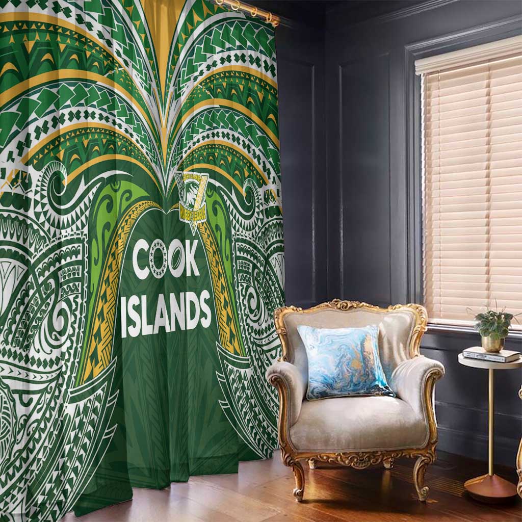 Cook Islands Rugby League Window Curtain Tatau Tribal Motifs-Dark Green Color LT03 - Polynesian Pride