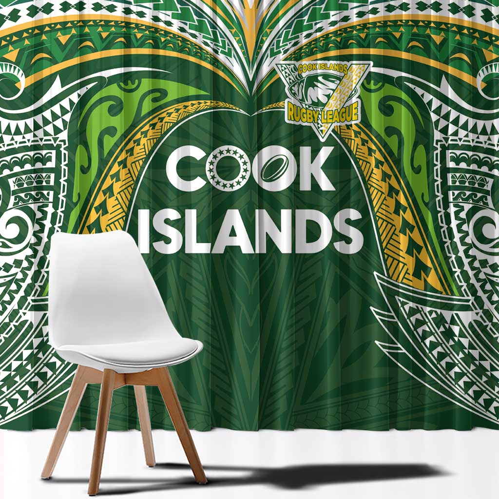 Cook Islands Rugby League Window Curtain Tatau Tribal Motifs-Dark Green Color LT03 - Polynesian Pride