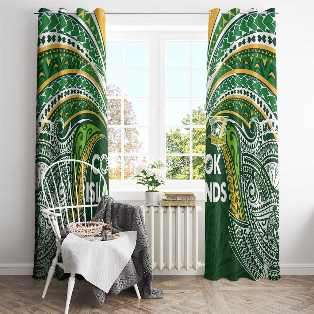 Cook Islands Rugby League Window Curtain Tatau Tribal Motifs-Dark Green Color LT03 - Polynesian Pride