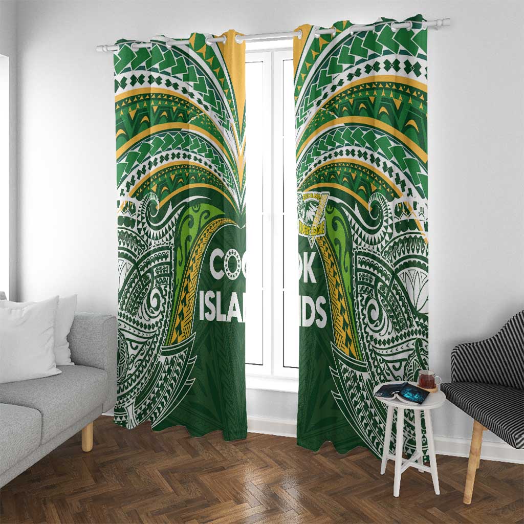 Cook Islands Rugby League Window Curtain Tatau Tribal Motifs-Dark Green Color LT03 With Grommets Green - Polynesian Pride