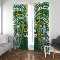 Cook Islands Rugby League Window Curtain Tatau Tribal Motifs-Dark Green Color LT03 With Grommets Green - Polynesian Pride