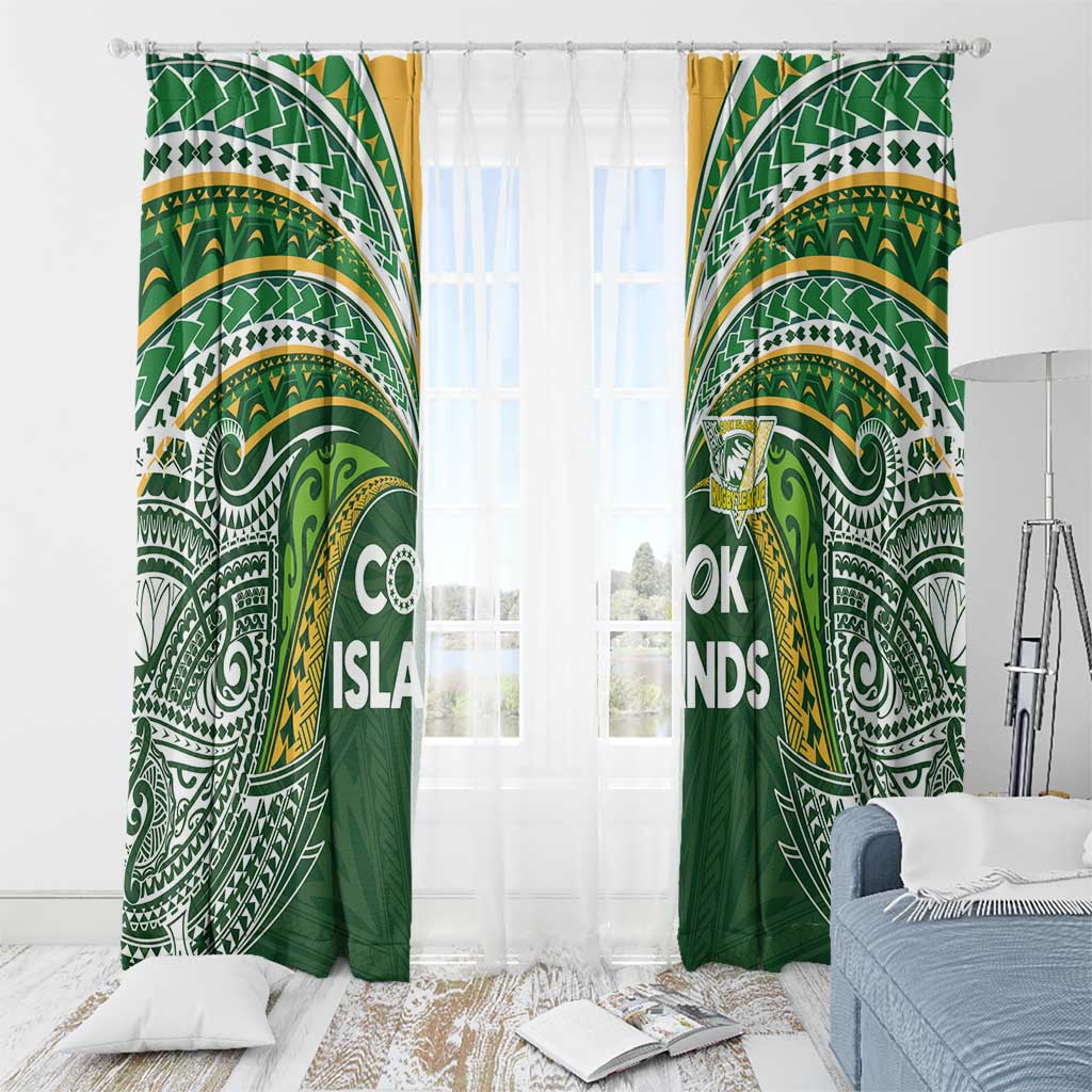 Cook Islands Rugby League Window Curtain Tatau Tribal Motifs-Dark Green Color LT03 - Polynesian Pride