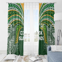 Cook Islands Rugby League Window Curtain Tatau Tribal Motifs-Dark Green Color LT03 - Polynesian Pride