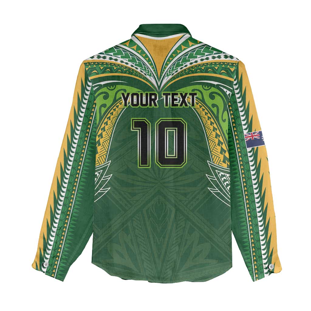 Custom Cook Islands Rugby League Women Casual Shirt Tatau Tribal Motifs-Dark Green Color LT03 - Polynesian Pride
