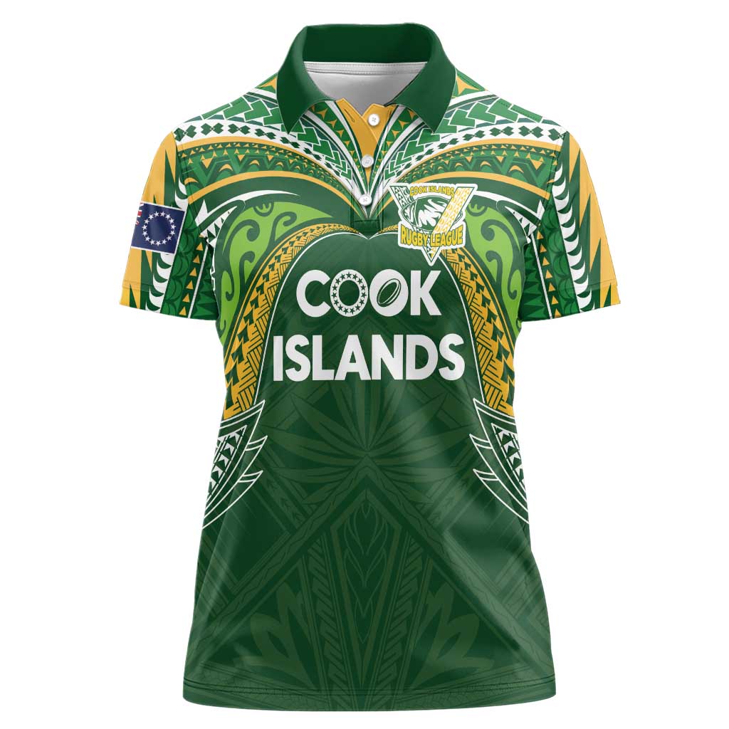 Custom Cook Islands Rugby League Women Polo Shirt Tatau Tribal Motifs-Dark Green Color - Polynesian Pride
