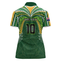 Custom Cook Islands Rugby League Women Polo Shirt Tatau Tribal Motifs-Dark Green Color LT03 - Polynesian Pride
