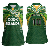Custom Cook Islands Rugby League Women Sleeveless Polo Shirt Tatau Tribal Motifs-Dark Green Color LT03 - Polynesian Pride
