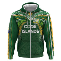 Custom Cook Islands Rugby League Zip Hoodie Tatau Tribal Motifs-Dark Green Color LT03 Zip Hoodie Green - Polynesian Pride