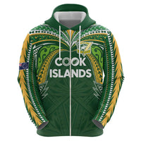 Custom Cook Islands Rugby League Zip Hoodie Tatau Tribal Motifs-Dark Green Color LT03 - Polynesian Pride